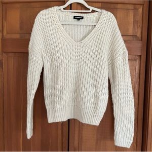 Express Cream V-Neck Sweater